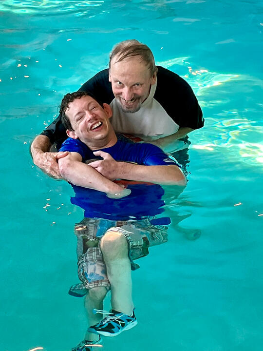 Tim and Ryan in the pool